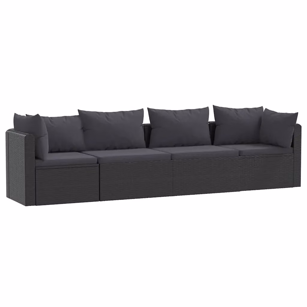 Set di Divani da Giardino vidaXL a Forma di L con Cuscini, Struttura in Metallo e Polyrattan Nero – 2