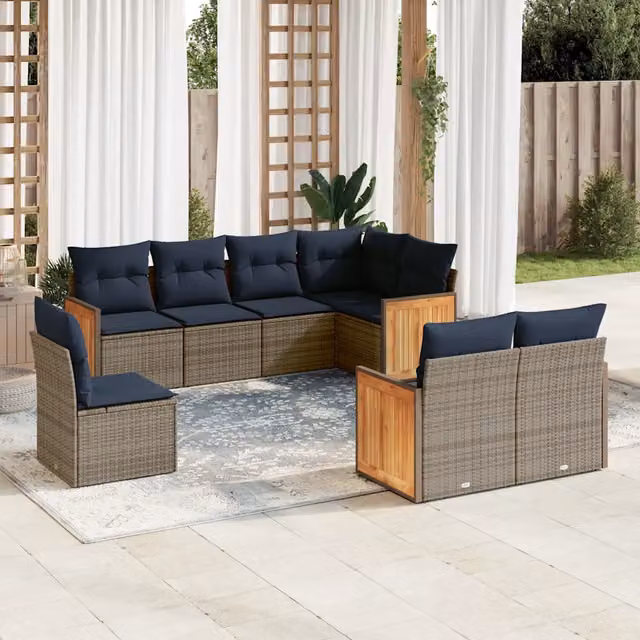Set Divani da Giardino 8 pz con Cuscini Grigio in Polyrattan 3227846