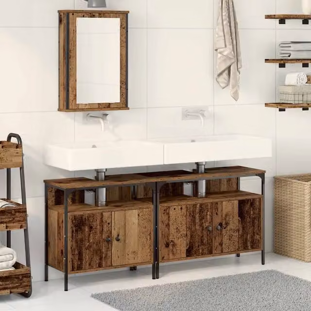 Set mobile da bagno moderno vidaXL in legno marrone con armadietto a specchio, L: 80 cm, P: 30 cm, H: 60 cm