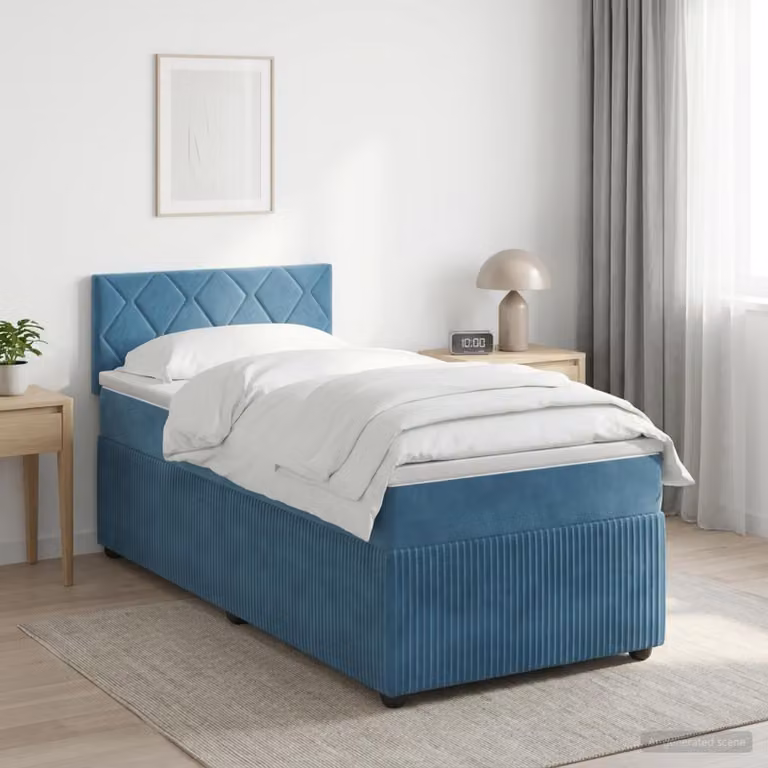 Maison Exclusive - Letto boxspring con materasso blu scuro 90 x 200 cm velluto