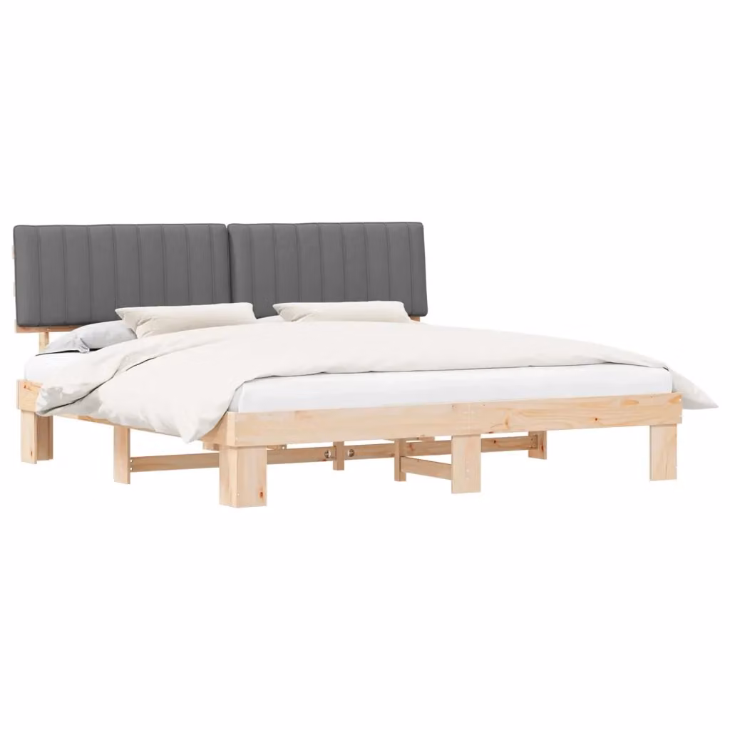 Letto con Testiera Rivestita vidaXL in Legno di Pino e Tessuto Grigio L/P/H: 200 x 200 x 93 cm – 2