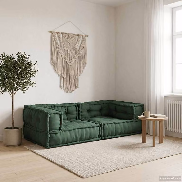 vidaXL Divano Modulare a 2 Posti in Tessuto Verde L: 140 cm, P: 70 cm, H: 36 cm