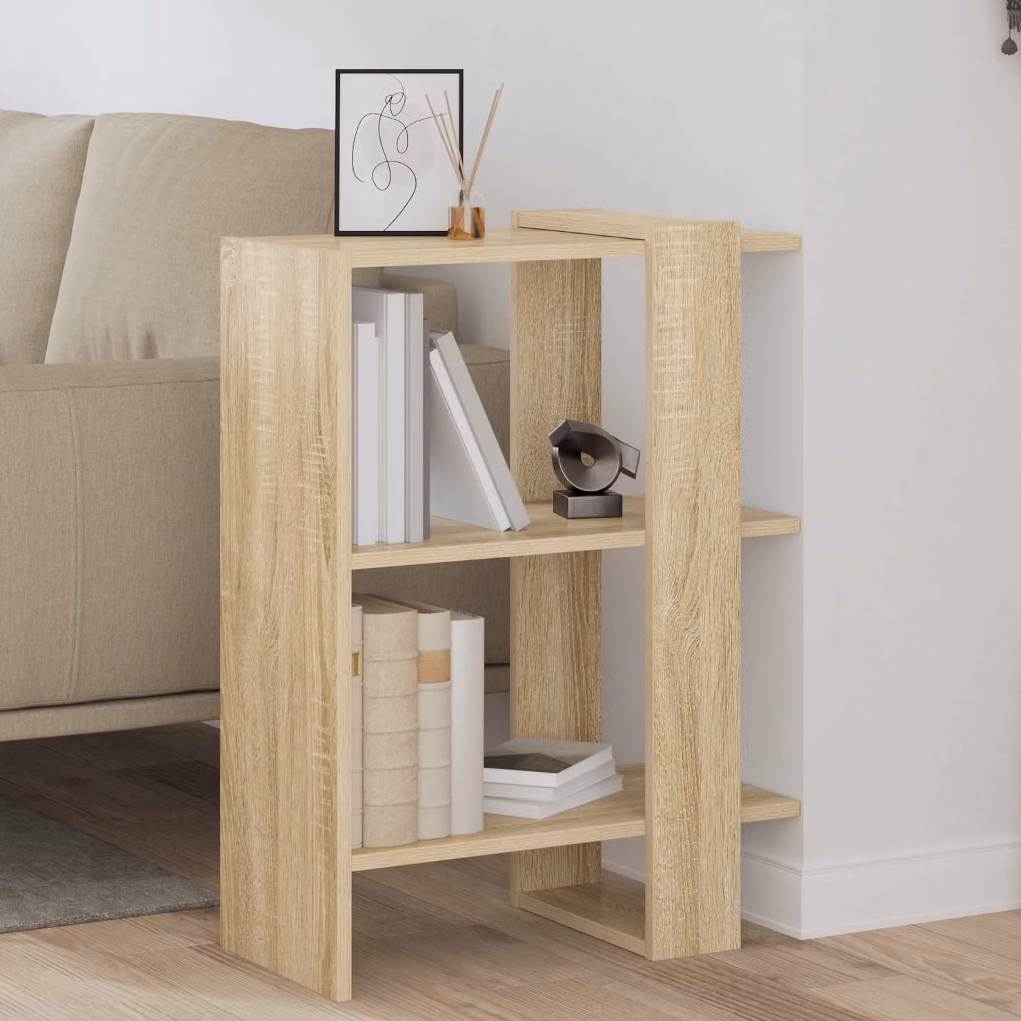 Libreria vidaXL a 2 livelli in legno ingegnerizzato MDF, stile minimalista, colore marrone/beige, L 52 cm x P 25 cm x H 71,5 cm