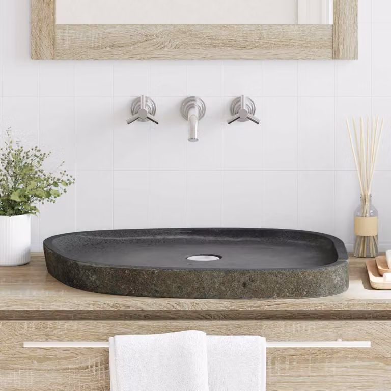 Lavabo in pietra fiume grigio vidaXL L: 65 cm, P: 50 cm, H: 6 cm
