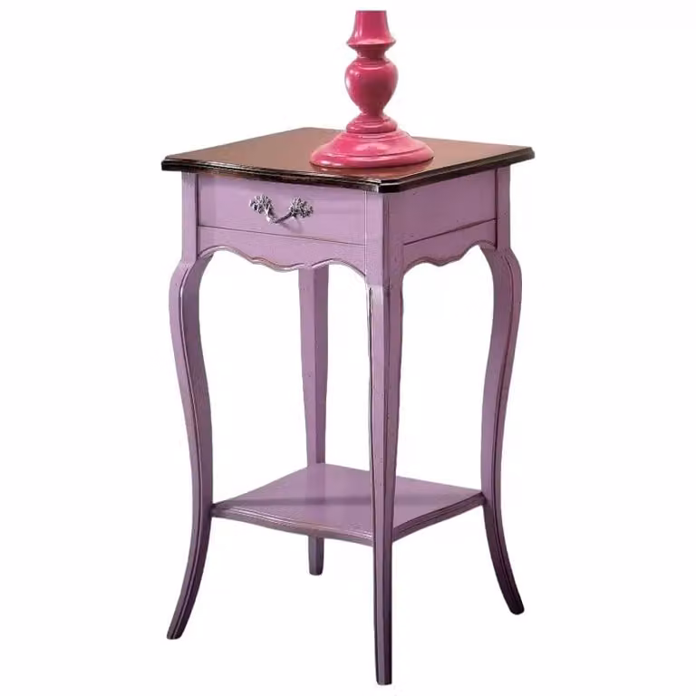 Consolle classica in legno di faggio con 1 cassetto in stile shabby chic bicolore lilla e marrone L/P/H: 50 x 36 x 78 cm - Mobili 2G