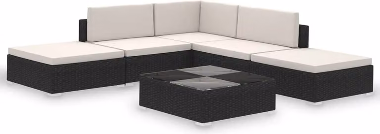 Set Divani da Giardino 6 pz con Cuscini in Polyrattan Nero