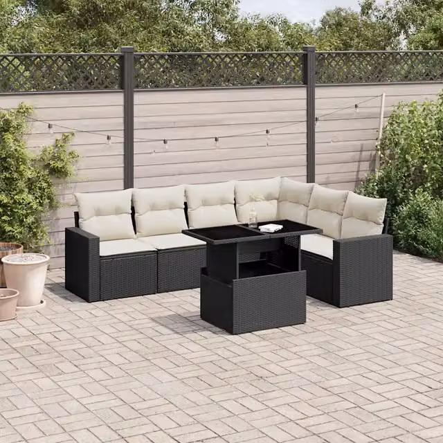 Set Divani da Giardino con Cuscini 7pz Nero Polyrattan 3267296