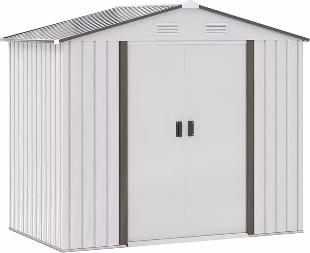 EasyComfort Casetta Porta Utensili in Acciaio, Capanno da Giardino con Porte Scorrevoli, 213x130x185 cm, Bianco