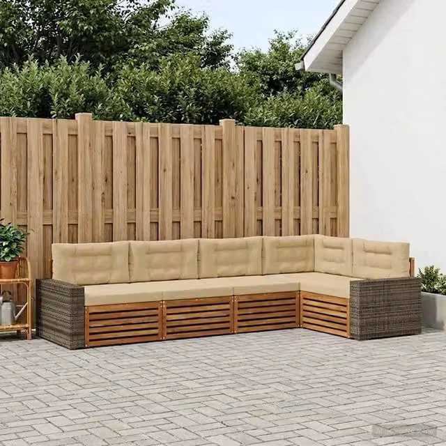 Set di divani da esterno 5 pz Naturale e Beige Poliestere 3383371