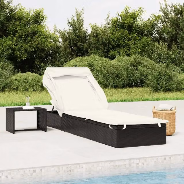 Lettino da giardino vidaXL con tetto parasole regolabile e poggiatesta, colore nero e bianco, L: 213 cm, P: 63 cm, H: 97 cm – 1