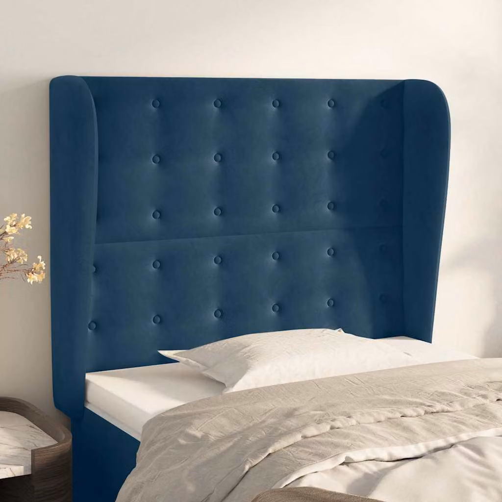 Testiera ad orecchio vidaXL in velluto blu scuro con struttura in legno L: 93 cm, P: 23 cm, H: 118-128 cm