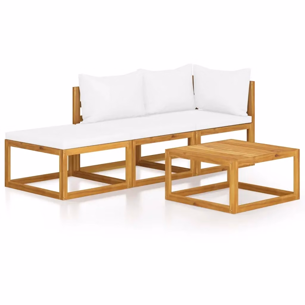 Set di Divani da Giardino vidaXL 4 Pezzi in Legno di Acacia con Cuscini Beige e Tavolino da Esterno – 2