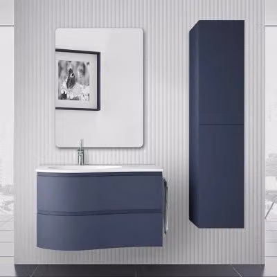 Mobile bagno sospeso INBAGNO Melody blu e bianco con illuminazione LED e ante soft close