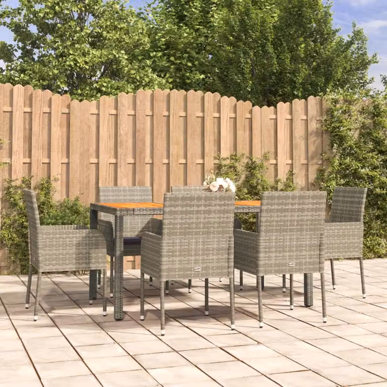 vidaXL Set da Pranzo da Giardino 7 pz in Polyrattan e Legno di Acacia Grigio