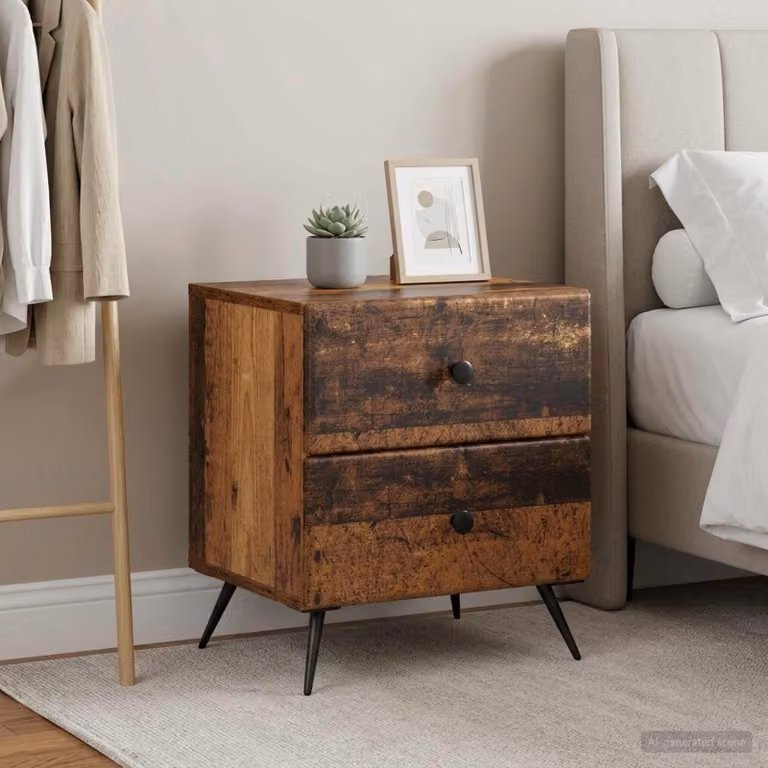 Set di 2 Armadi da Notte vidaXL in Legno Antico Marrone L: 43 cm, P: 34,5 cm, H: 47,5 cm