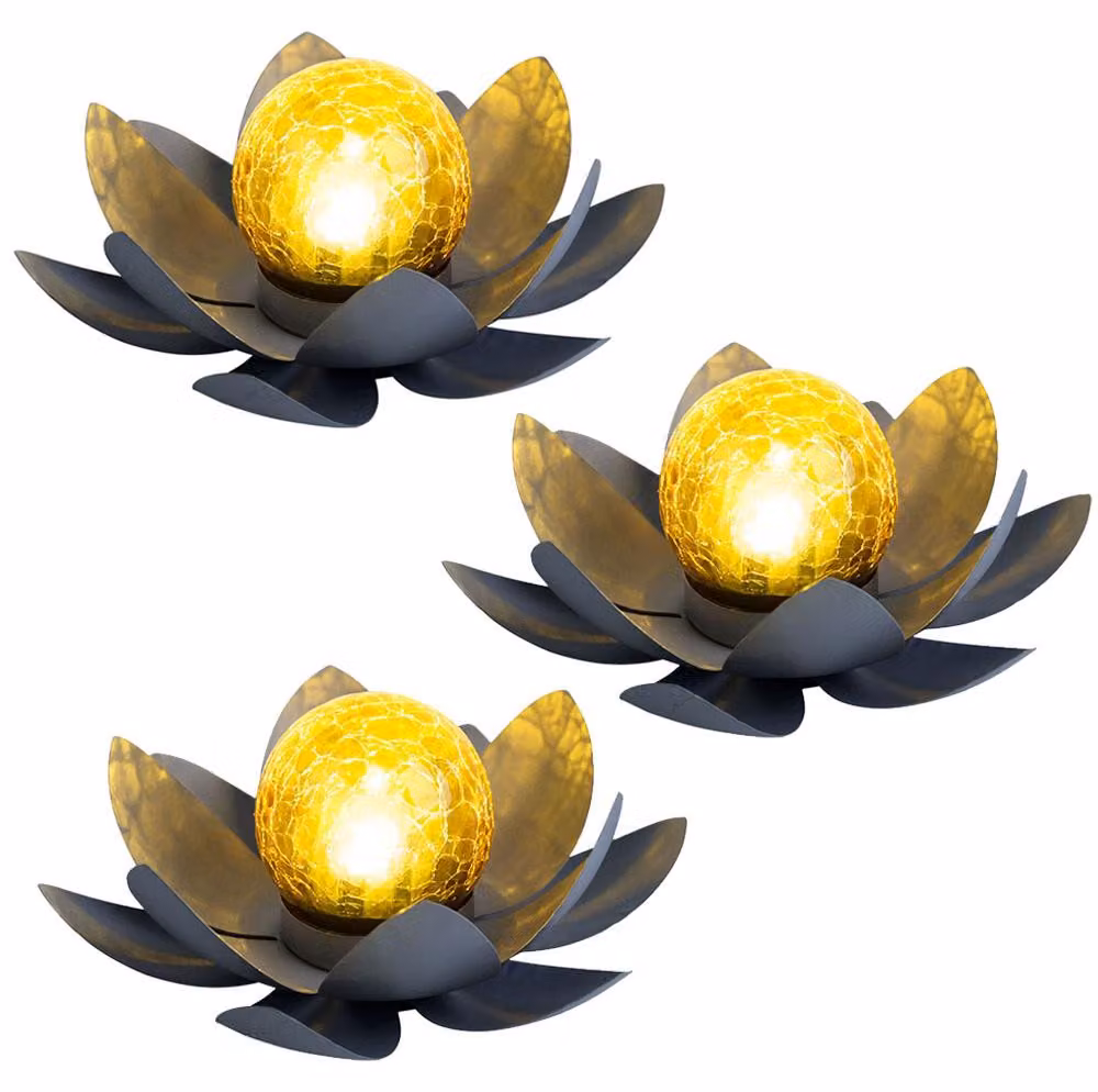 3x lampada solare a LED, fiore di loto, 25 cm