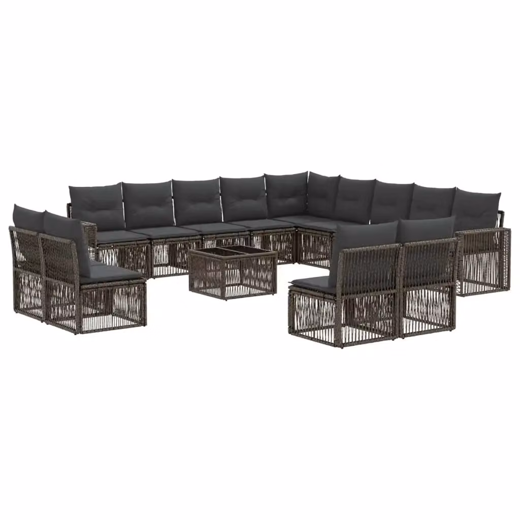 Set Divano da Giardino vidaXL a forma a U composto da 14 pezzi in Polyrattan con Tavolino e Cuscini, Colore Grigio e Antracite – 2