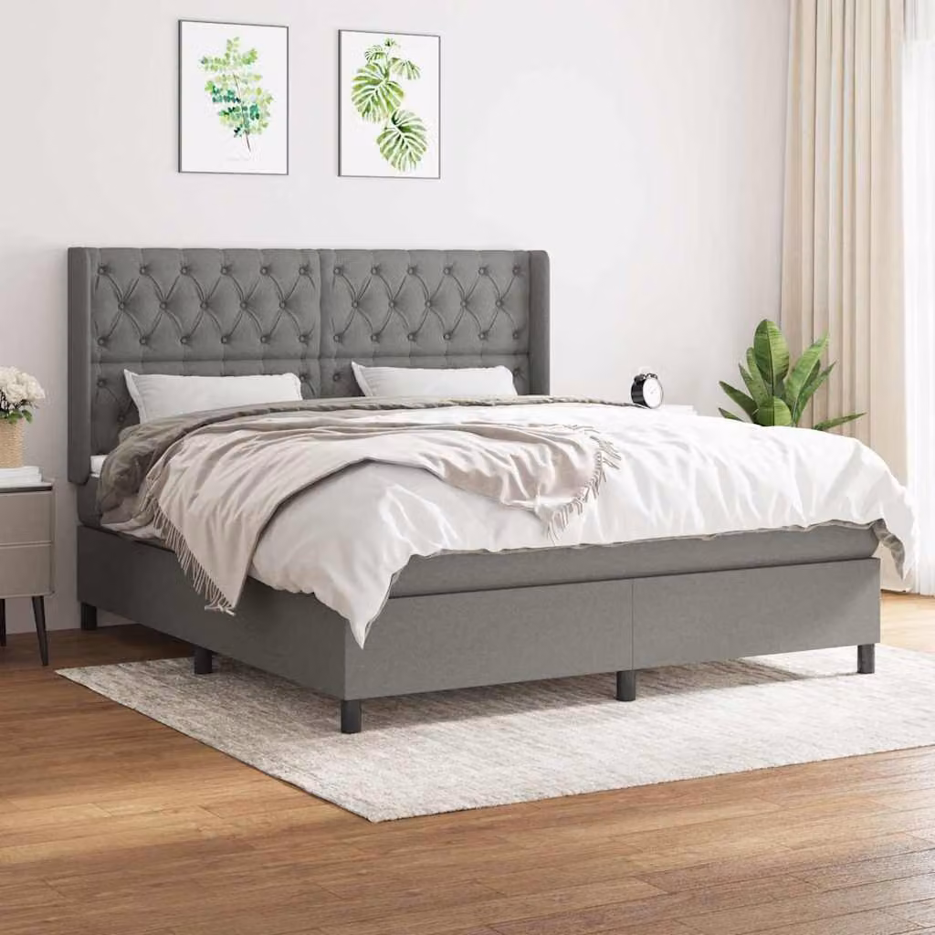 vidaXL Giroletto a Molle Ibrido con Materasso in Tessuto Grigio e Bianco L/P/H: 160 x 200 x 128 cm – 1