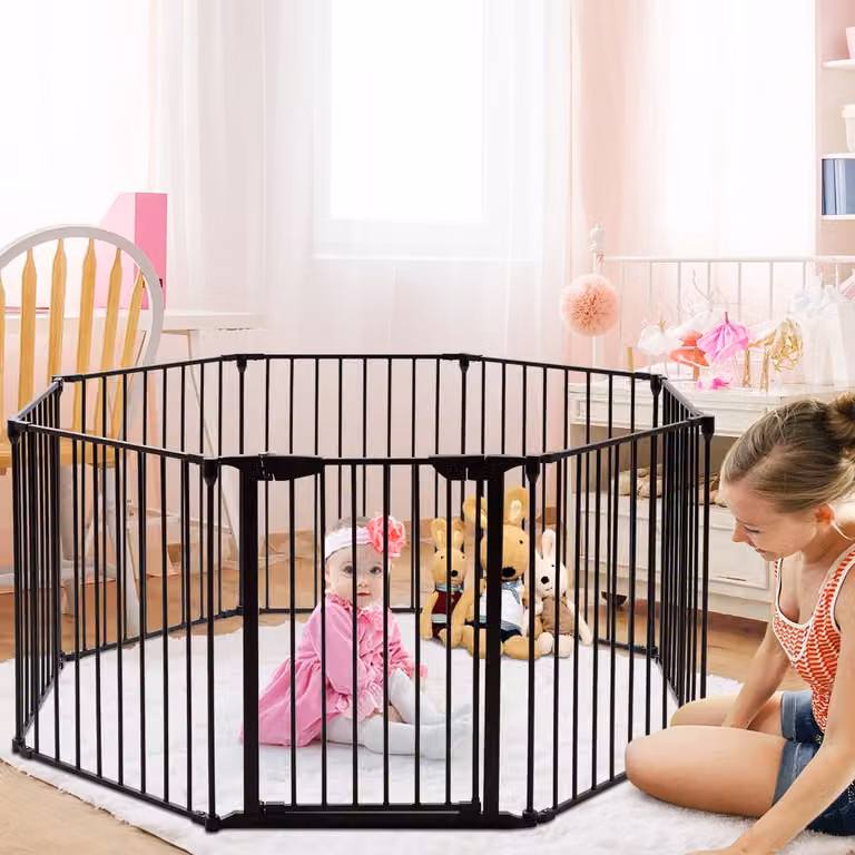 Costway Cancelletto di Sicurezza in Metallo per Bambini e Animali, Set da 8 Pezzi per Scale e Camino, Nero