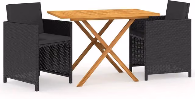 Set da Pranzo da Giardino 3 pz | Set Salotto da Giardino con Cuscini Nero