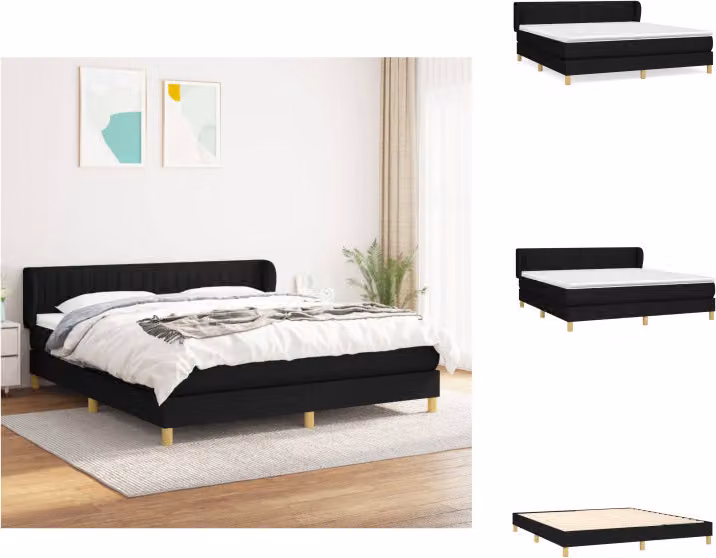 vidaXL Letto a molle con materasso nero 160x200 cm in tessuto - Letti e strutture letto