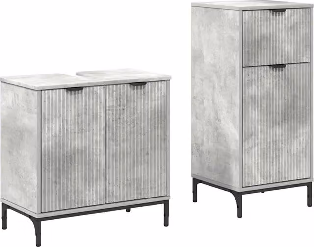 Set di mobili per il Bagno | Armadio da bagno con cassetto 2 pz Grigio cemento
