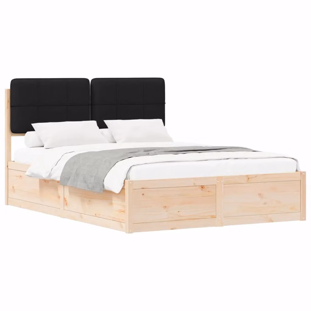 Letto con Testiera Rivestita in Tessuto Nero e Struttura in Pino Massello vidaXL L/P: 140 x 200 cm – 2