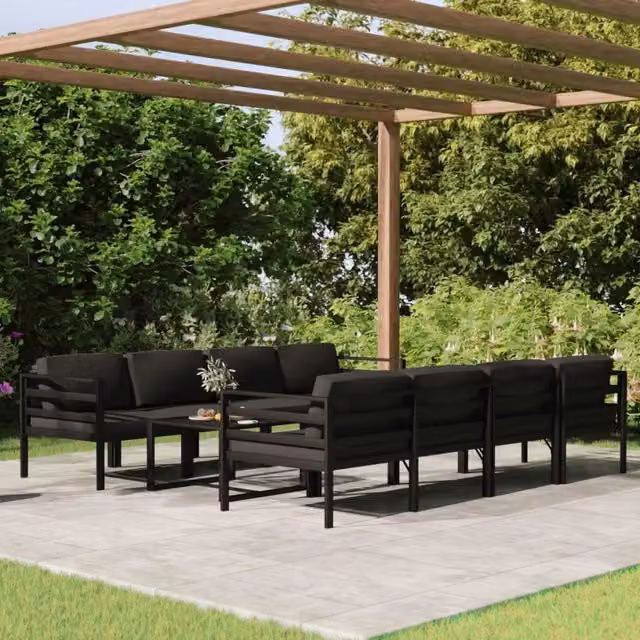 Set di Divani da Giardino vidaXL 9 Pezzi con Cuscini in Alluminio Antracite e Tavolino da Esterno Moderno a Forma di U – 1
