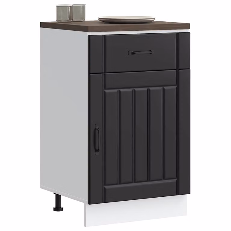 Base da cucina moderna vidaXL Lucca in legno nero opaco L: 46 cm, P: 50 cm, H: 81,5 cm