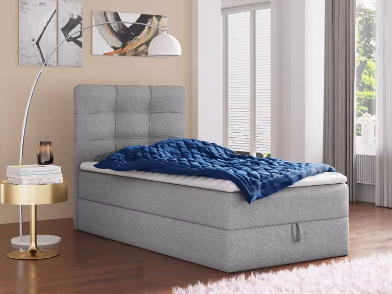 Letto boxspring Best Mini con contenitore e coprimaterasso - Letto singolo con materasso Bonell e coprimaterasso, letto imbottito, letto, camera da letto (Grigio (Inari 91), 100 x 200 cm)