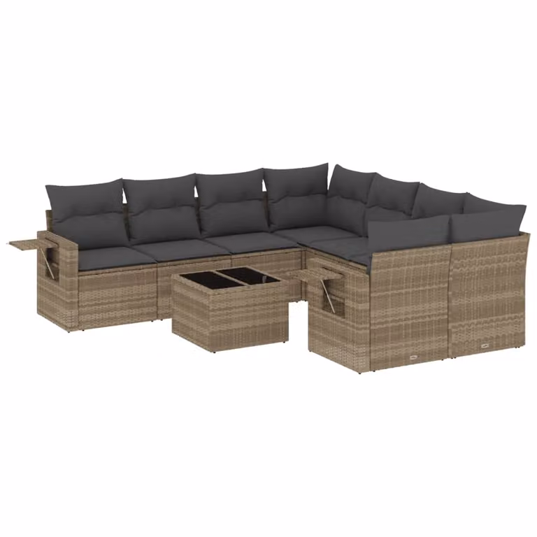 Set Divano da Giardino 9pz con Cuscini Grigio Chiaro Polyrattan