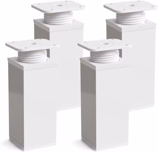 Set di piedini per mobili di design MFV1 | 4 pezzi | Regolabili in altezza | Profilo quadrato: 40 x 40 mm | Bianco | Altezza 100 mm (+ 20 mm) | Con viti per legno di alta qualità