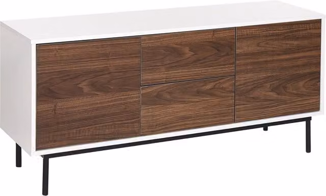 Credenza Beliani moderna con 2 ante e cassetti in legno scuro e bianco con gambe in metallo L 120 cm x P 38 cm – 1