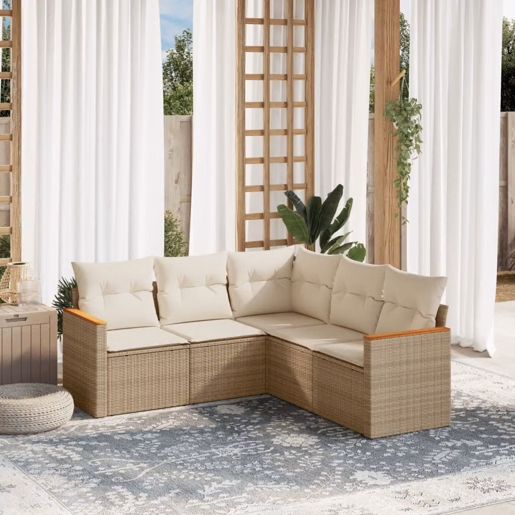 Maison Exclusive - Set Divano da Giardino 5 pz con Cuscini Beige in Polyrattan