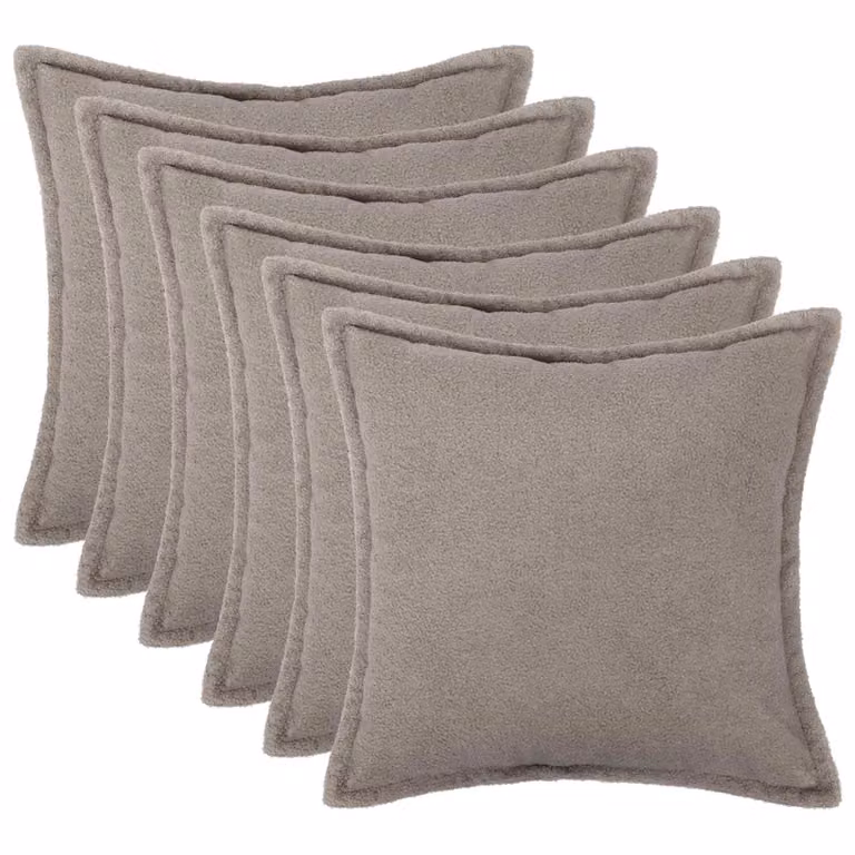 Set di 6 federe vidaXL HOUTEN Grigio Chiaro in tessuto bouclé, L 80 x L 80 cm