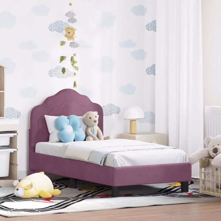 vidaXL Struttura letto per bambini con testata in velluto viola, L 140 x P 70 x H 79 cm