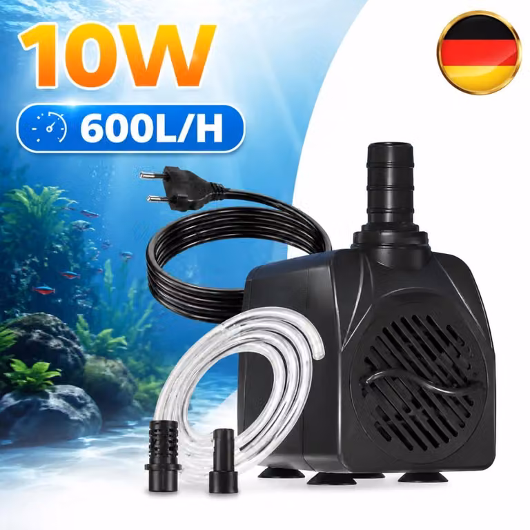 Pompa sommergibile da 10W, ultra silenziosa, con portata di 600 litri/ora, ideale per stagni, fontane e giardini. (Prodotto per il mercato tedesco)