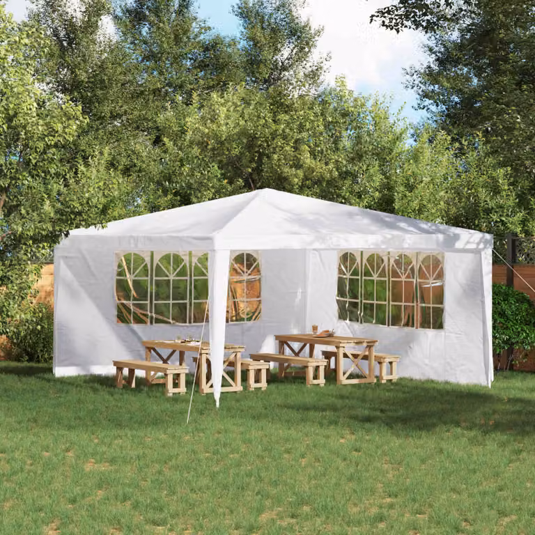 Set di 2 pareti per tenda da festa vidaXL in PE e acciaio, Bianco, L 400 cm x H 195 cm