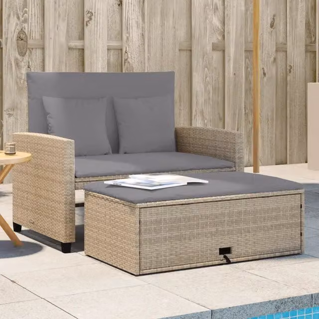 Divano da Giardino con Cuscini a 2 Posti Beige in Polyrattan 365136