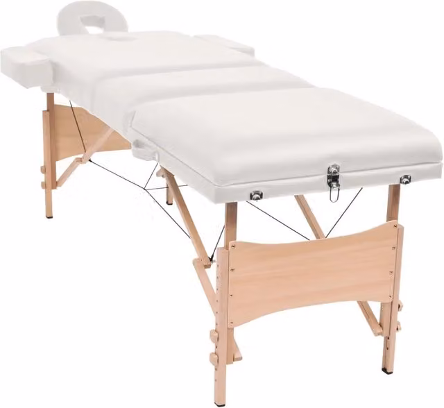 Set Lettino Massaggio Pieghevole 3 Zone 10 cm e Sgabello Bianco 110156