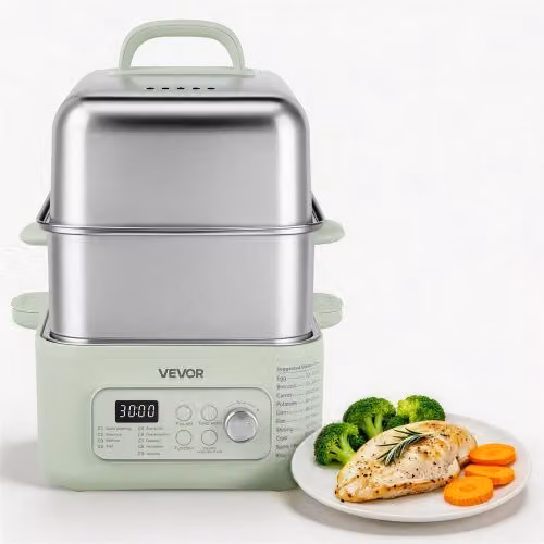 Vaporiera Elettrica Vevor in Acciaio Inox con 2 Ripiani, 1500W, Capacità 13 Litri, Colore Verde
