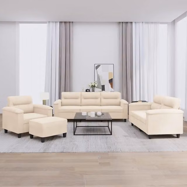 Set di Divani Moderno vidaXL in Microfibra Beige con Ottoman e Cuscini per Soggiorno – 1