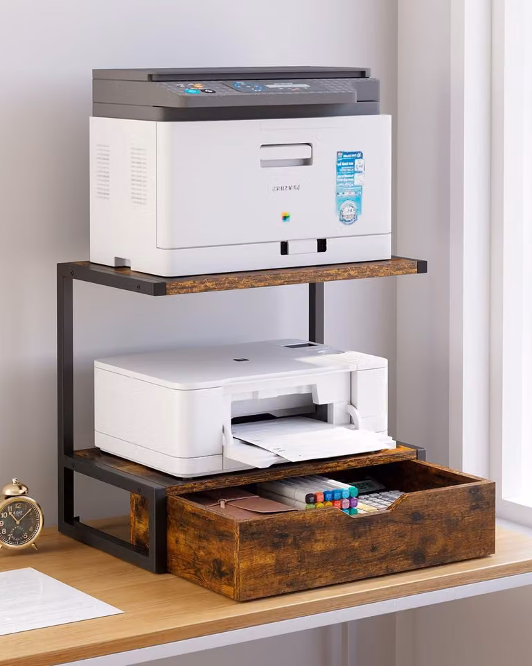 Omgoods - Scrivania per stampante a 2 ripiani con cassetto portaoggetti - Organizer da scrivania multifunzionale