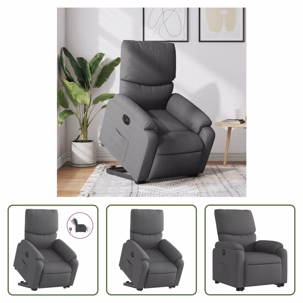The Living Store Poltrona relax con supporto elettrico in tessuto grigio scuro