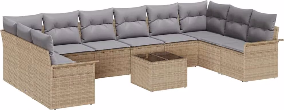 Set Divano da Giardino con archiviazione 11 pcs Nero polyrattan