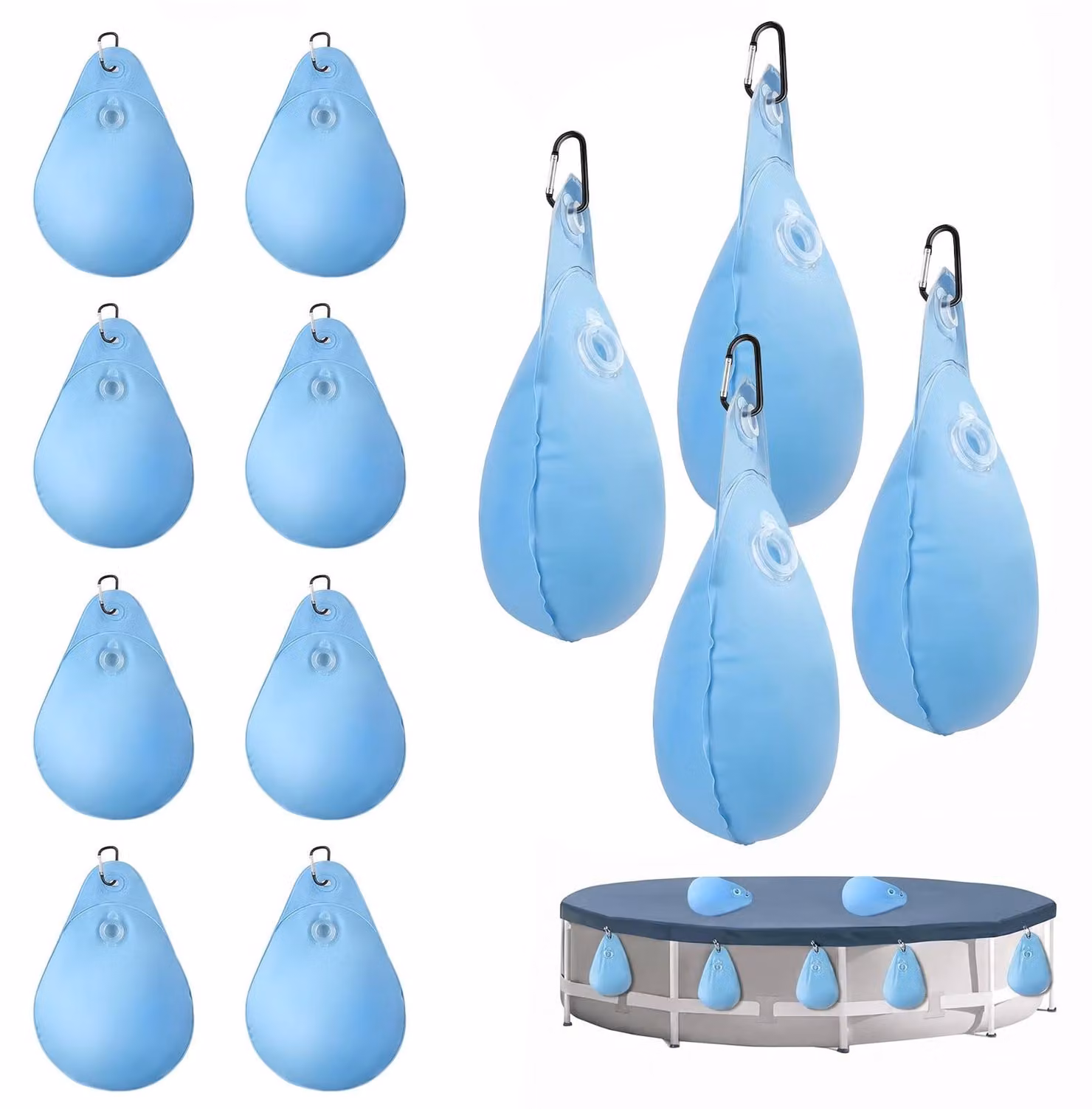 12 pezzi di pesi per coperture di piscine, con sacchetto per l'acqua (azzurro chiaro), impermeabili e resistenti