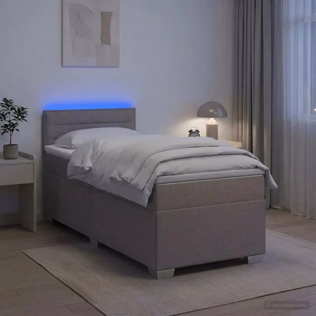 Letto con Box Spring, Materasso e LED Tortora 90 x 190 cm 3451830