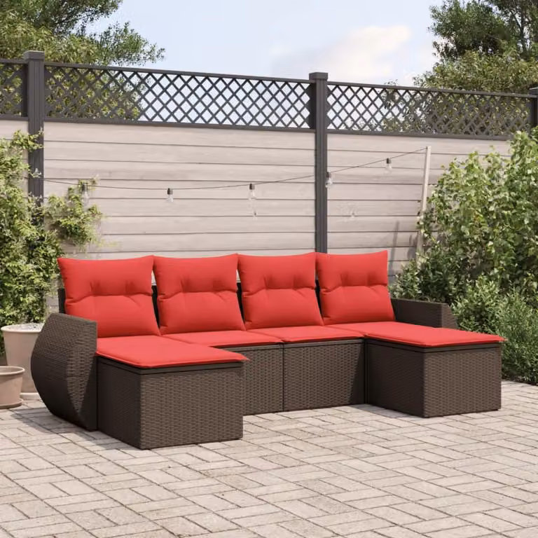 Maison Exclusive - Set di 6 divani da giardino con cuscini, marrone, polyrattan