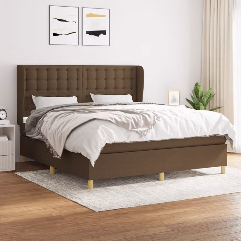 Maison Exclusive - Letto boxspring con materasso marrone scuro 160x200 cm tessuto