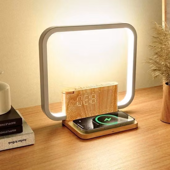 Lampada notturna con funzione ricarica, luce sveglia, aiuto al sonno e lampada da tavolo - caricatore wireless, 10 W, 10 suoni naturali, regolazione di luminosità touch, 3 livelli di illuminazione - per camera da letto, soggiorno, ufficio